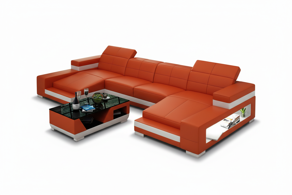 Ainslee Modern Leather Sectional Couch with LED Light