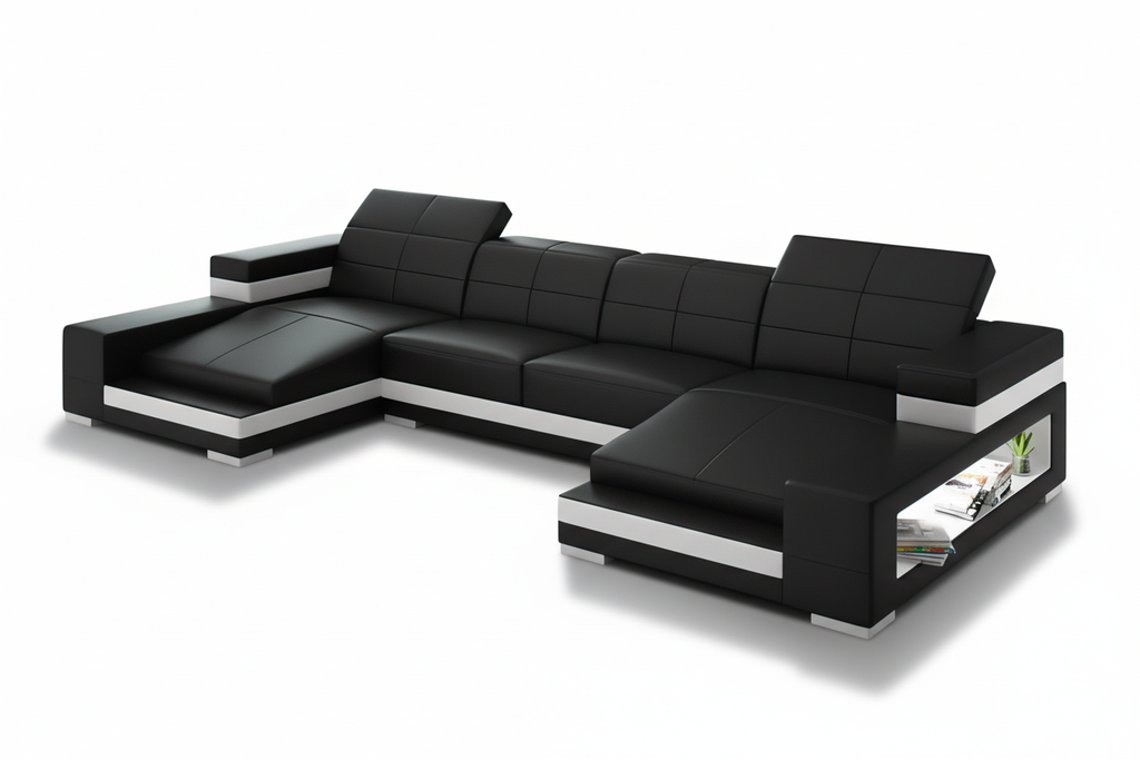 Ainslee Modern Leather Sectional Couch with LED Light