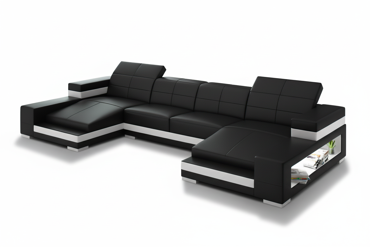 Ainslee Modern Leather Sectional Couch with LED Light