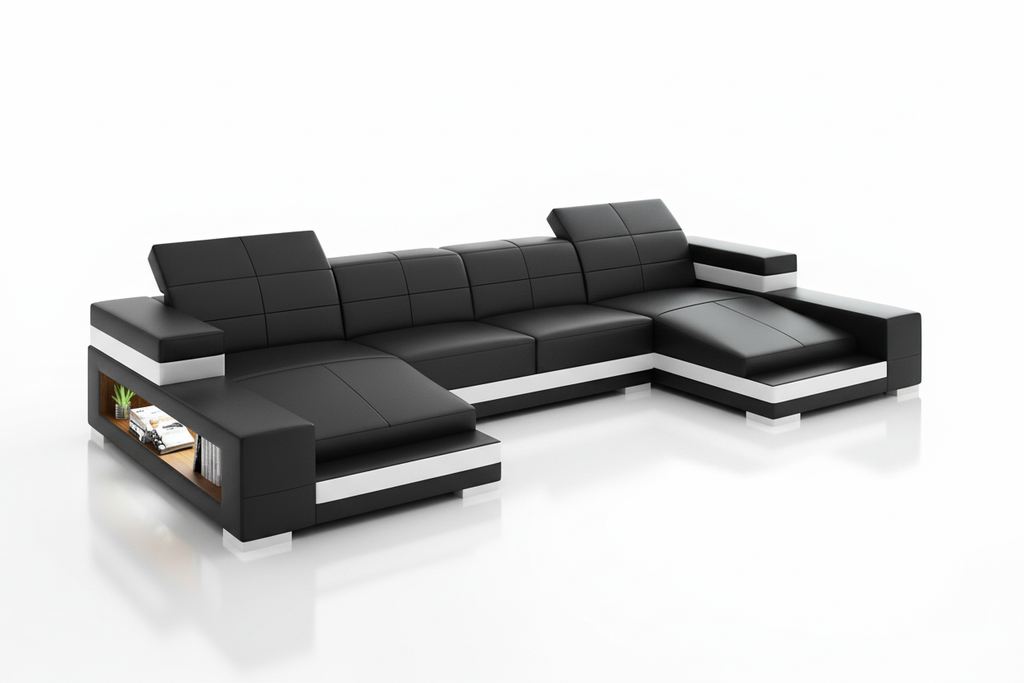 Ainslee Modern Leather Sectional Couch with LED Light