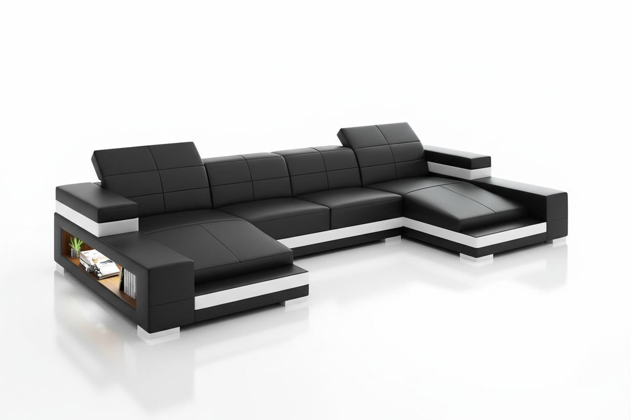 Ainslee Modern Leather Sectional Couch with LED Light