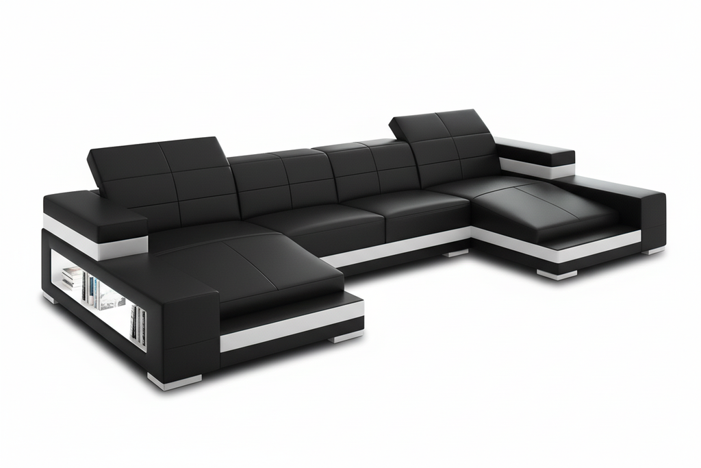 Ainslee Modern Leather Sectional Couch with LED Light
