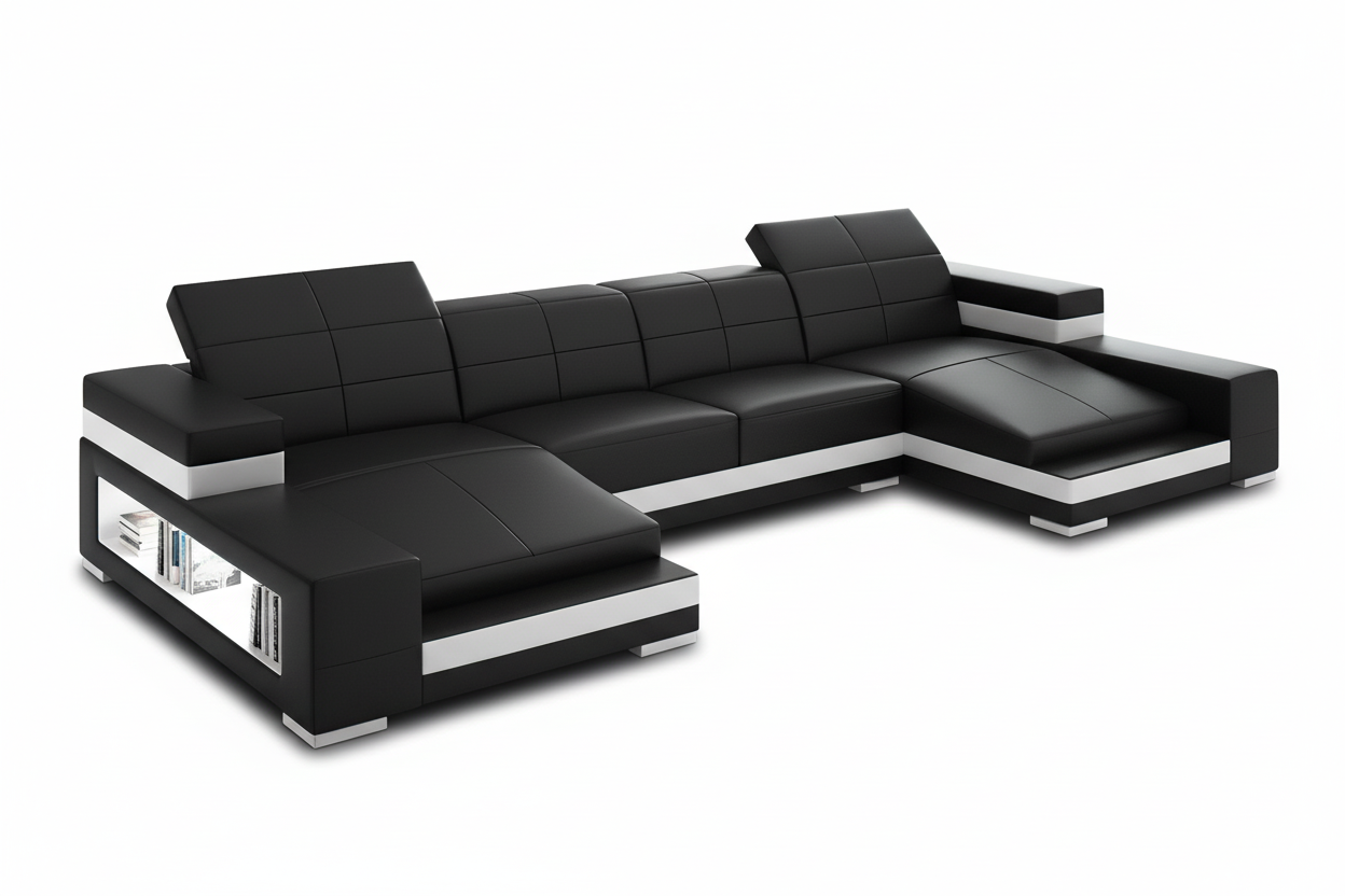 Ainslee Modern Leather Sectional Couch with LED Light