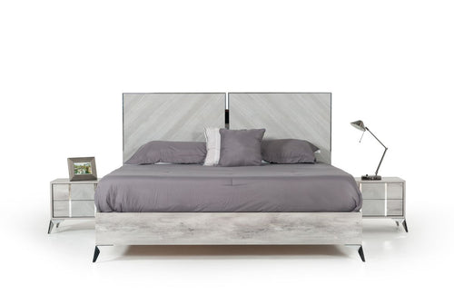 Ada Domus Alexa Italian Modern Grey Bed + 2 Nightstands Set