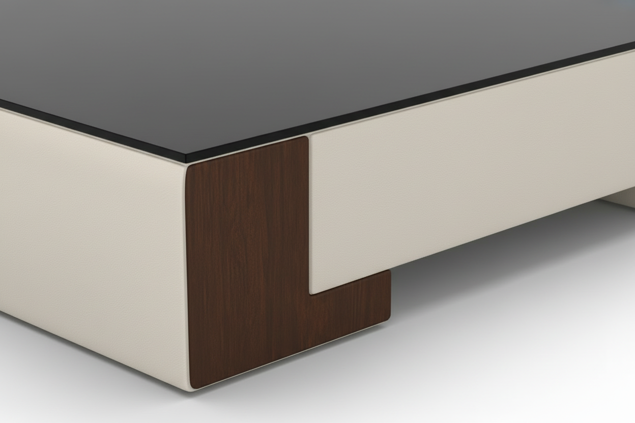 Angelas Coffee Table - Corner Detail with Complete Black Glass Top