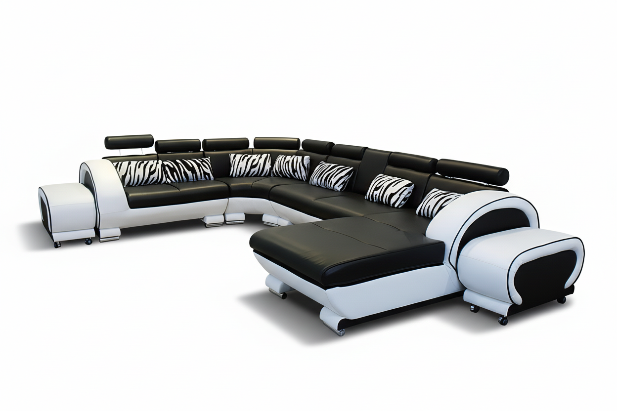 Angle Leather Sectional with Adjustable Headrest