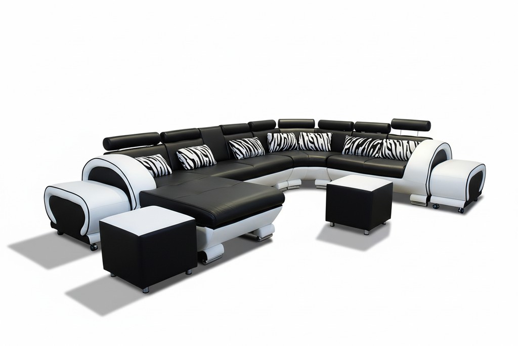 Angle Leather Sectional with Adjustable Headrest