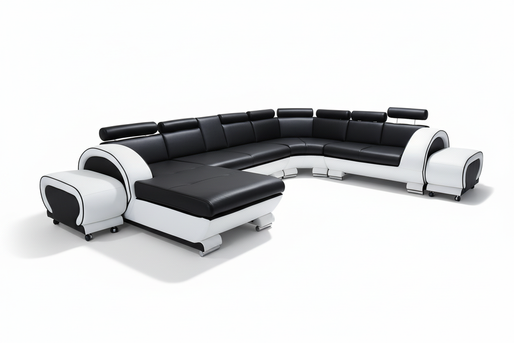 Angle Leather Sectional with Adjustable Headrest
