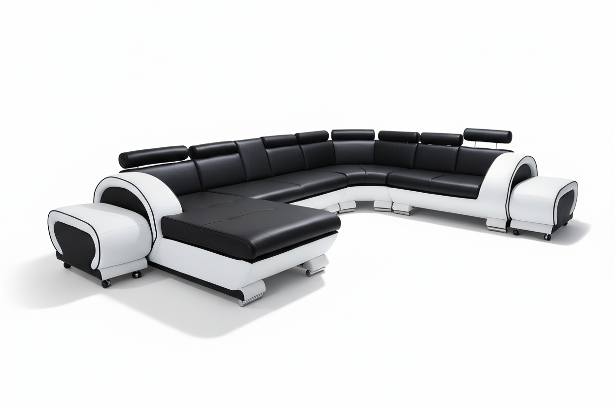Angle Leather Sectional with Adjustable Headrest