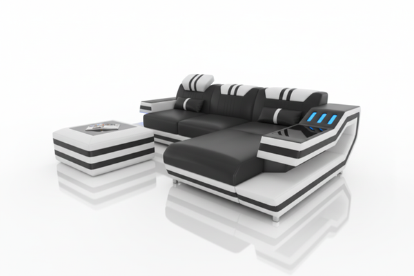 Aura Compact Leather Sectional Sofa with LED Light | Modern Designer Couch