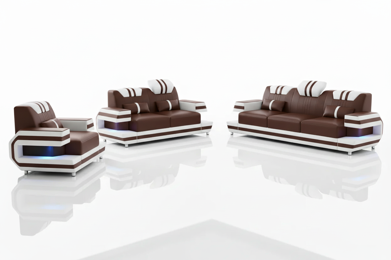 Aura Leather Sofa Set Brown White