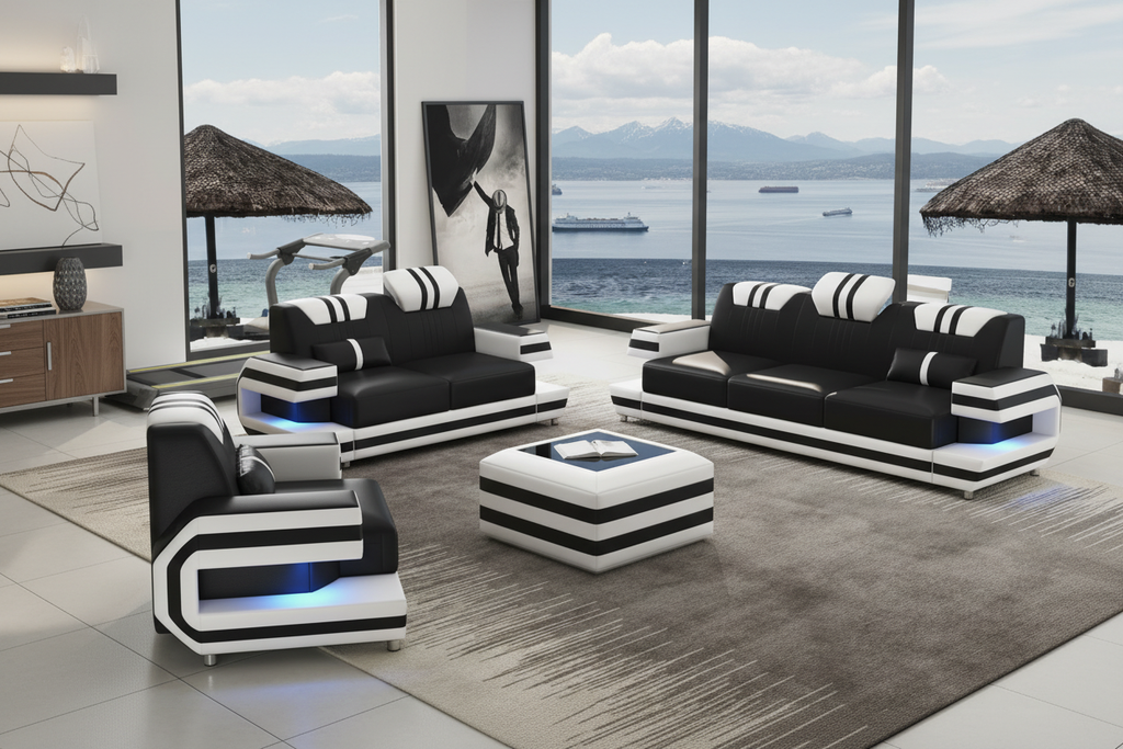 Aura Leather Sofa Set - Seattle Penthouse