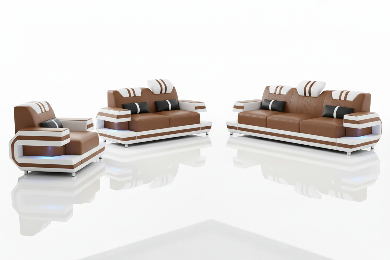 Aura Leather Sofa Set Tan White