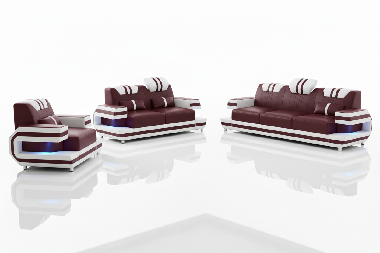 Aura Sofa Set Burgundy Red Tan