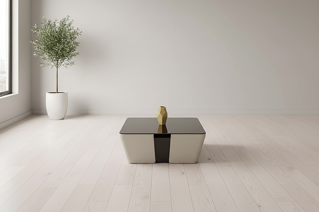 Beige and gray coffee table in contemporary space