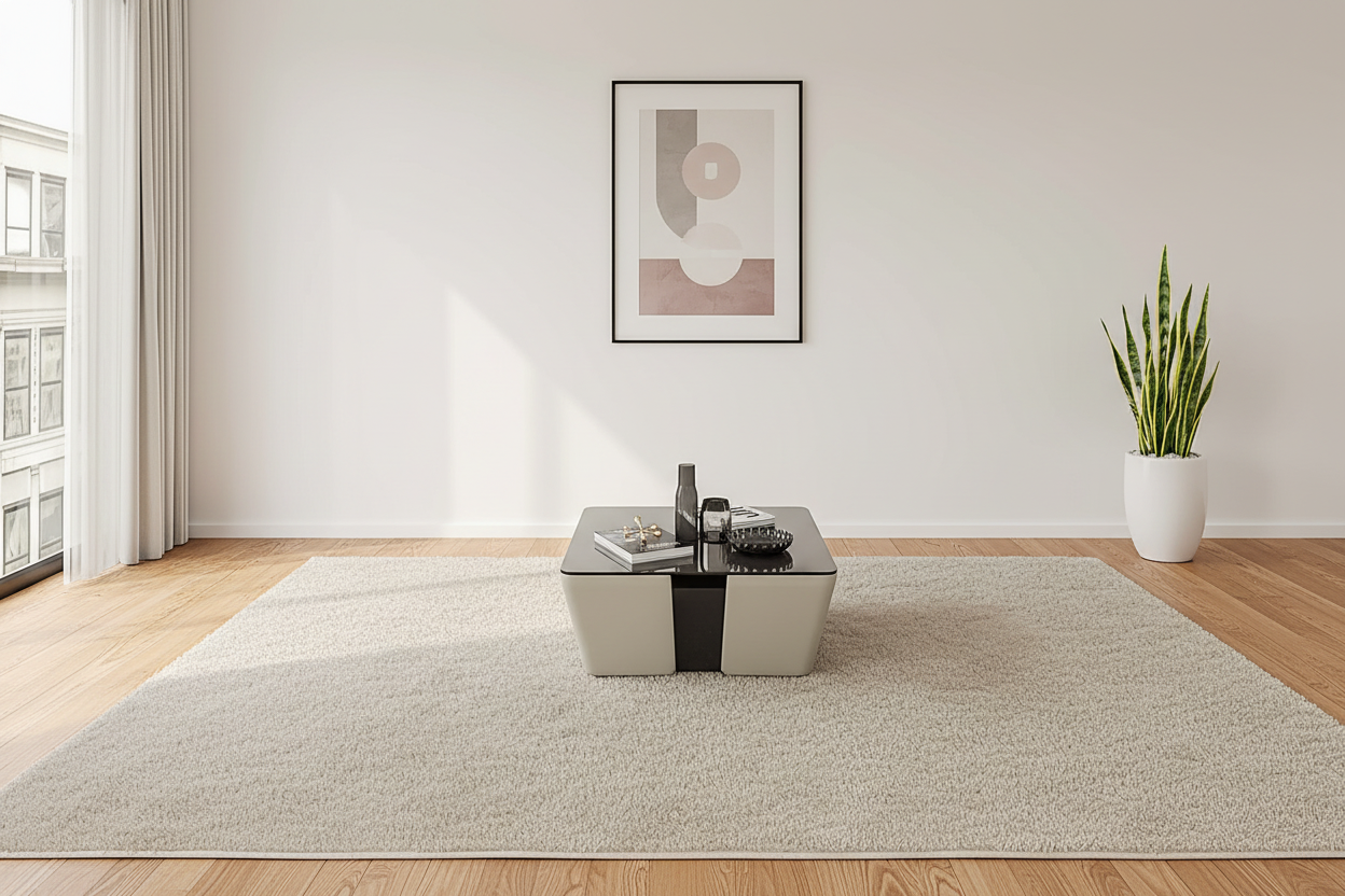 Beige and gray coffee table in minimalist room