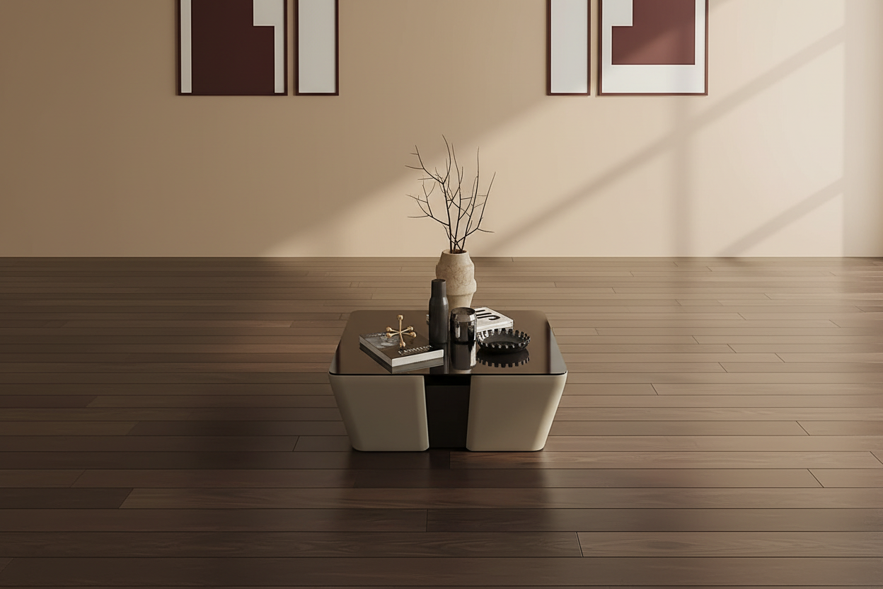 Beige and gray coffee table in urban loft