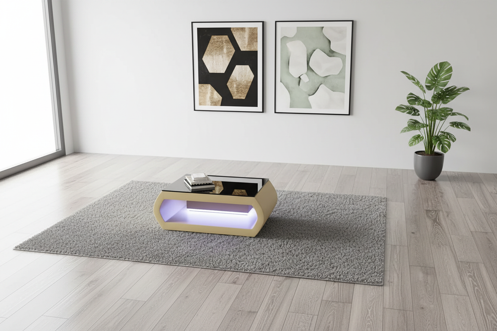 Beige coffee table in minimalist room