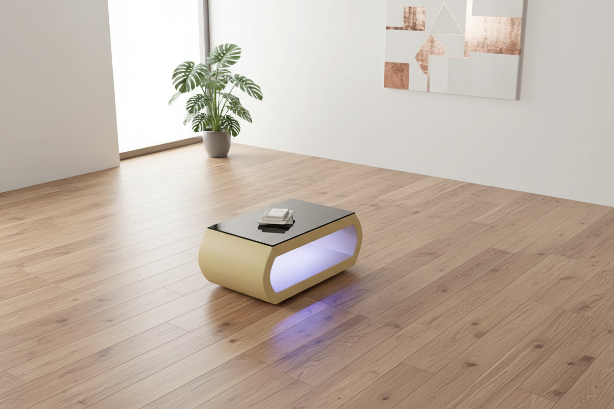 Beige coffee table in minimalist room