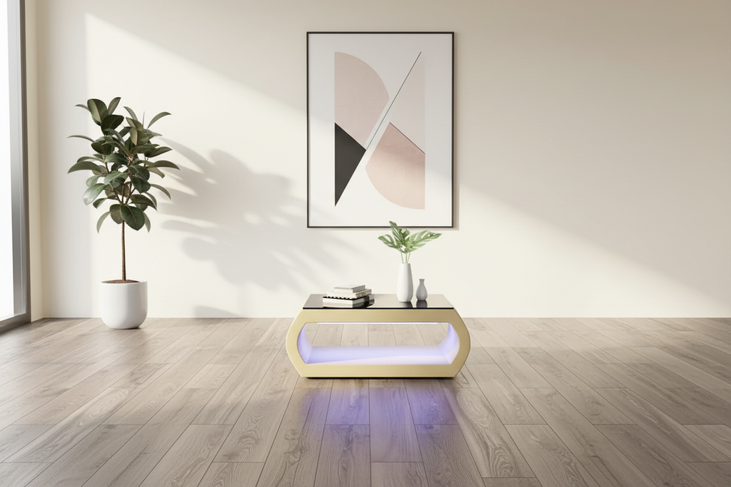 Beige coffee table in minimalist room