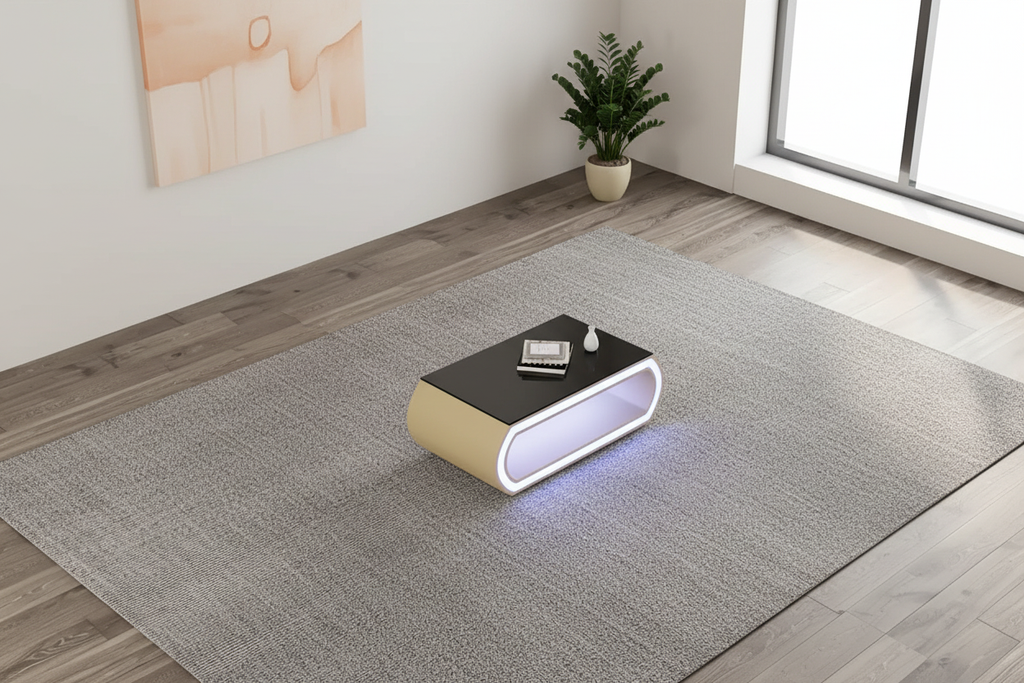 Beige coffee table in minimalist room