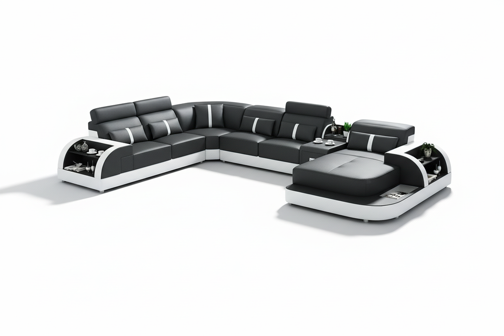 Modern Blaylock Leather Sectional Sofa U Shape-Storage|Jubilee Modern Blaylock Leather Sectional Sofa U Shape-Storage|Jubilee