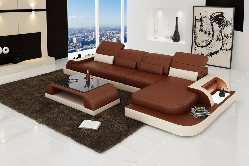 Brosnan Leather Sectional with LED Light