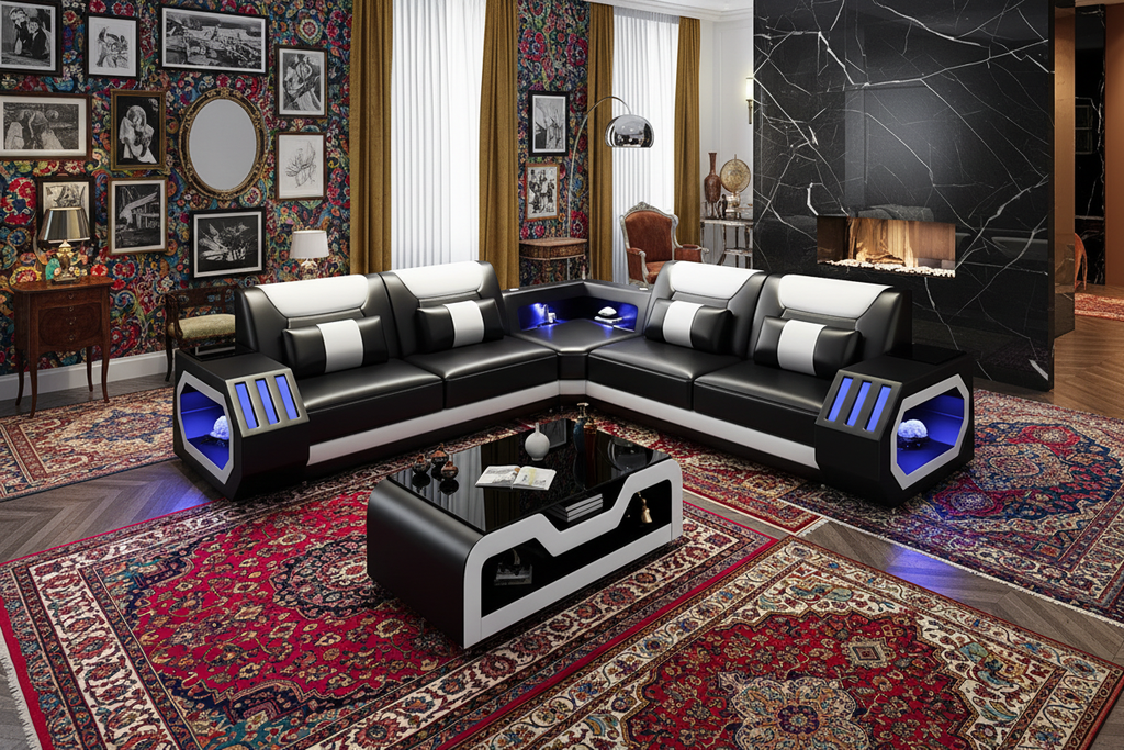 Brown & White Sectional - Maximalist