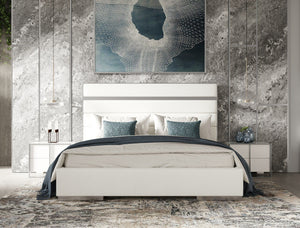 Ella Modern White Vegan Leather + Stainless Steel Bedroom Set
