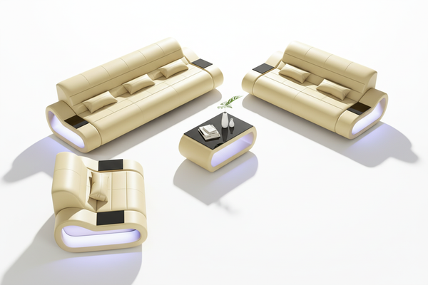 Catina Modern Leather Sofa Set with LED Light
