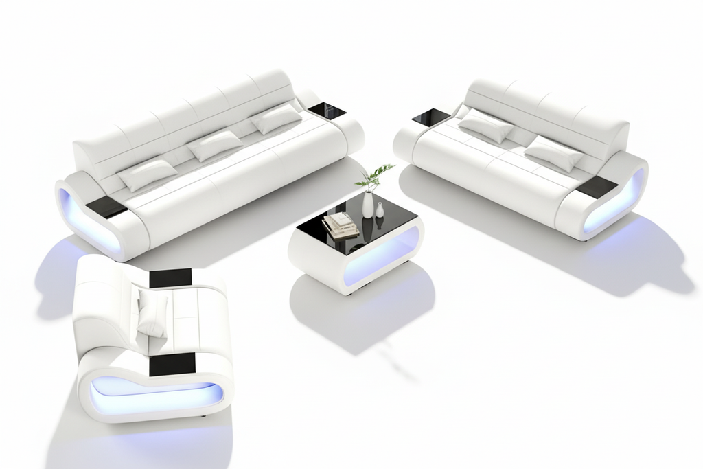 Catina Modern Leather Sofa Set with LED Light - Blank Background 2