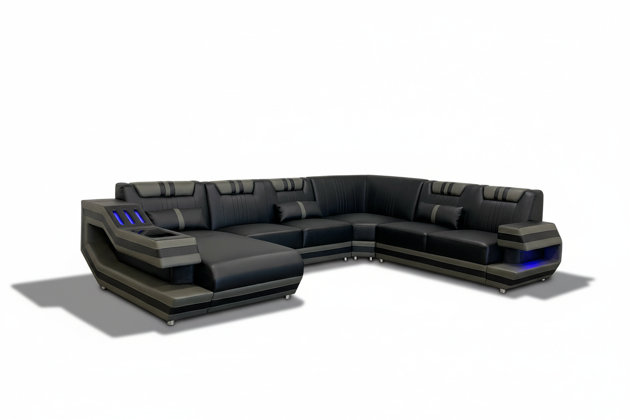 Celine Modern Leather Sectional with LED Light