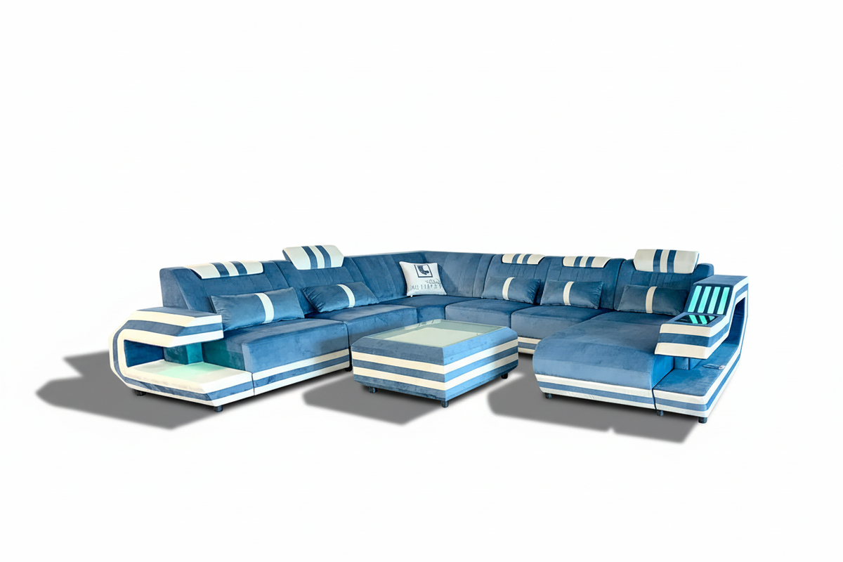 Modern Celine Leather Sectional Design LED Light &USB Port