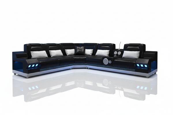 Celsius Small Modern Leather Sectional with Console