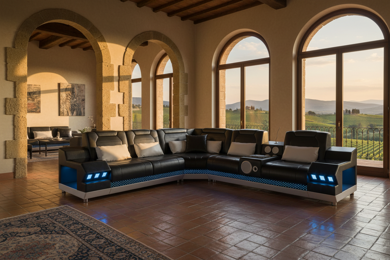 Celsius Small Modern Leather Sectional with Console - Tuscany