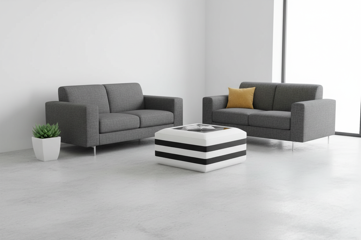 Coffee table with charcoal loveseat