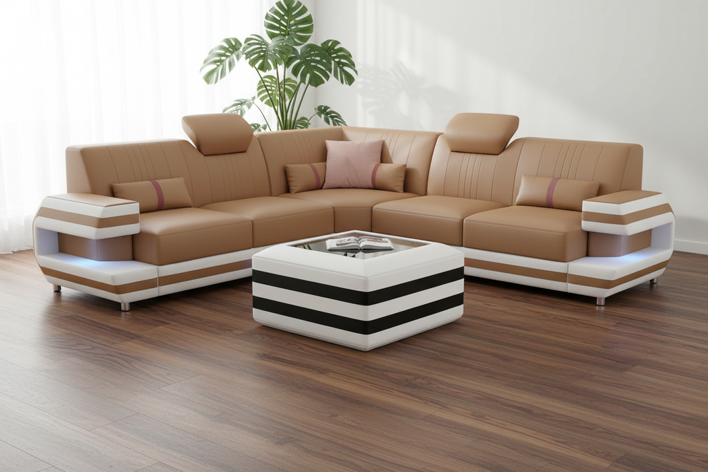 Coffee table with leather sectional
