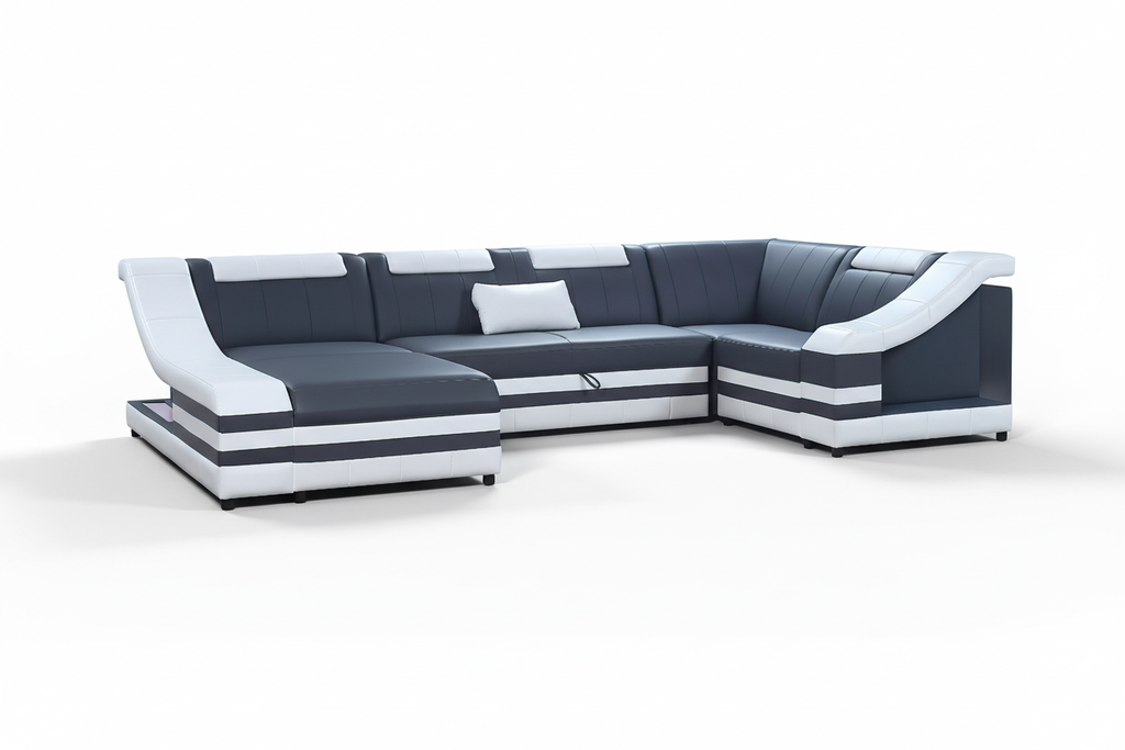 Comet Modern Leather Sectional with LED Light