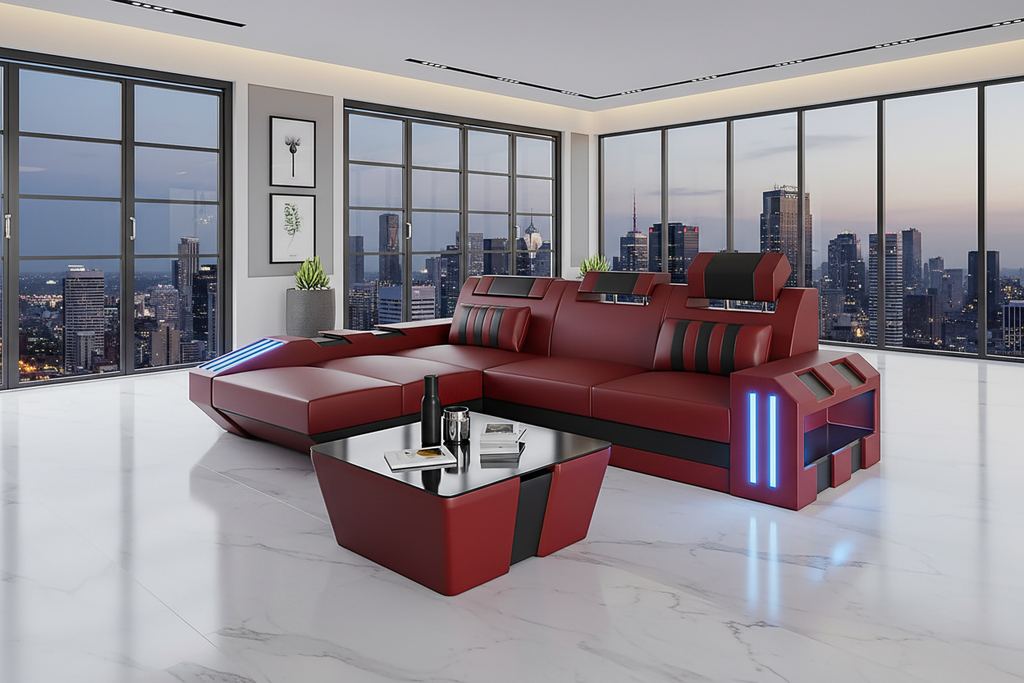 Cosmo Small Modern Leather Sectional with LED - Luxury Penthouse