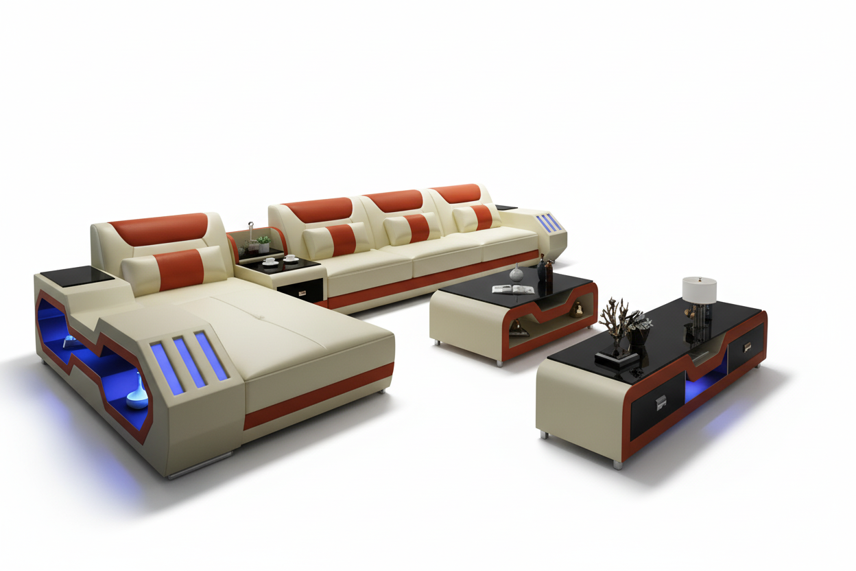 Cream & Orange Sectional - Studio