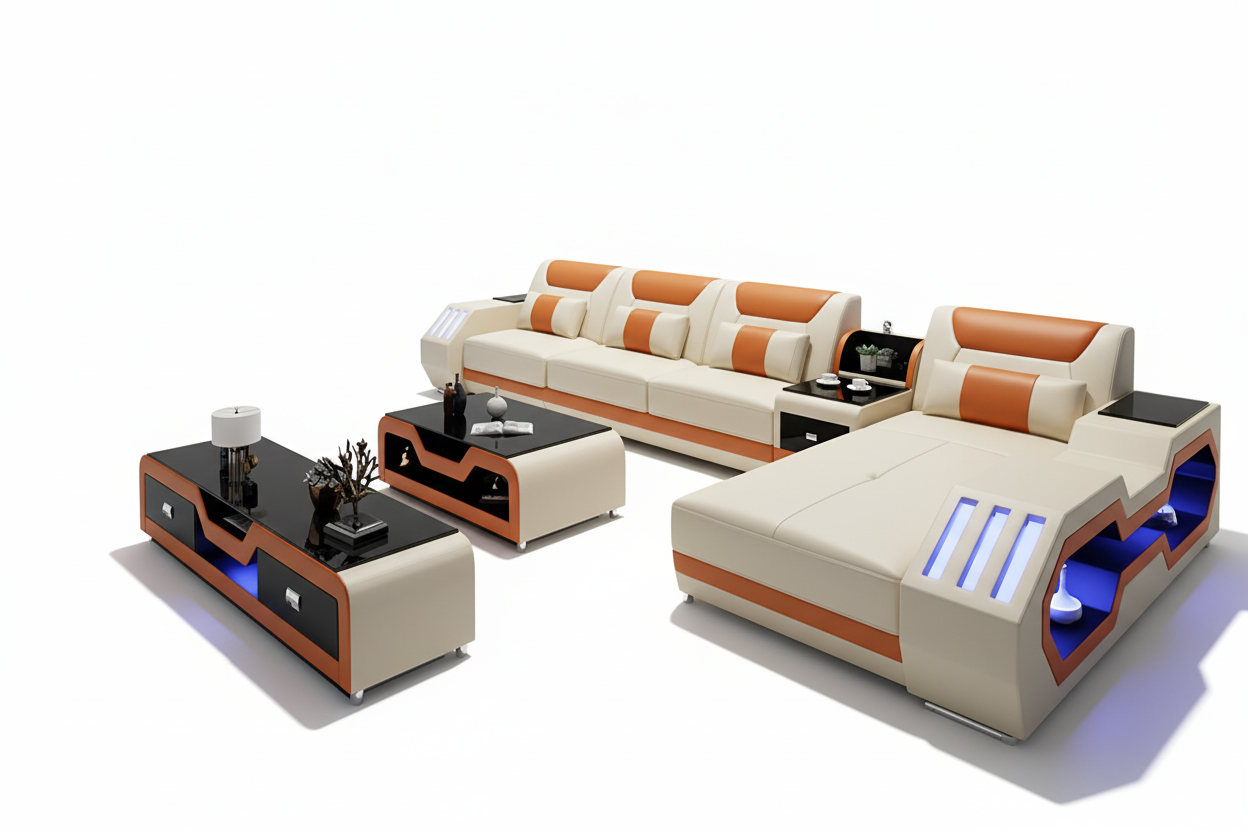 Omont Compact Sectional with LED Lights & Chaise | Small Space Solution