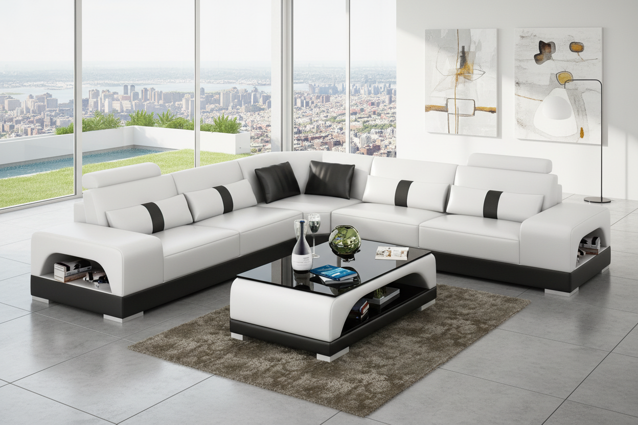 Donny Leather Sectional with Storage