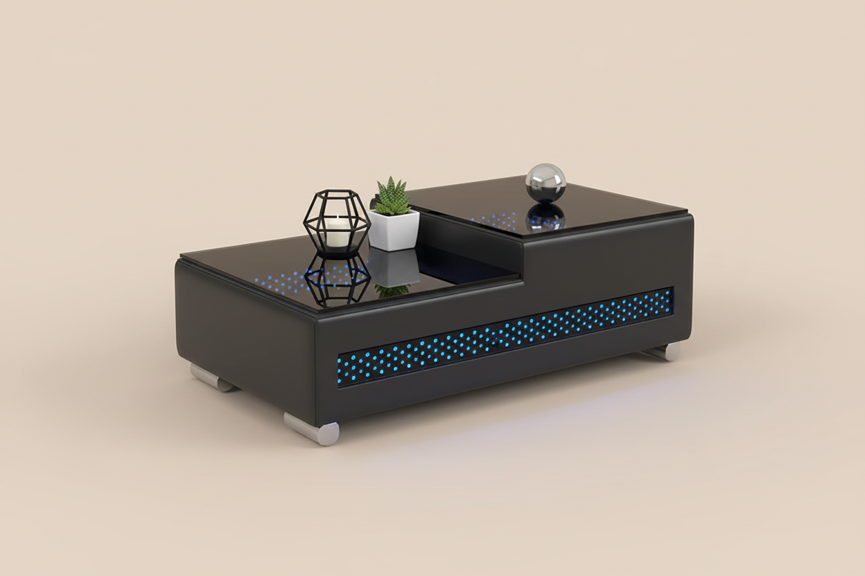 Elliot Coffee Table - Soft Sand Beige with Decor