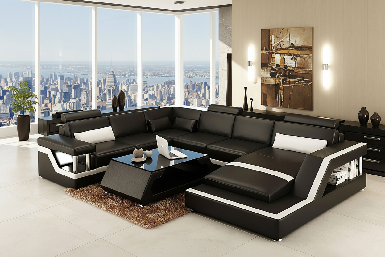 Emerson Leather Sectional With Storage