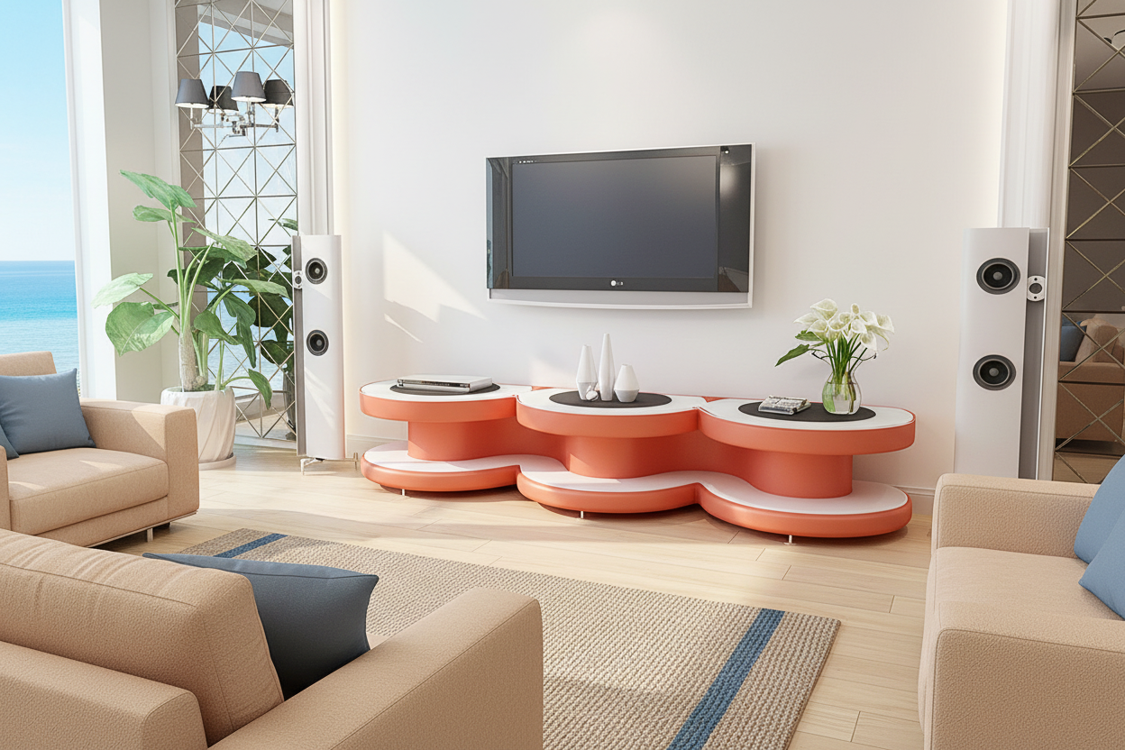 Emma TV Stand lighter orange white coastal