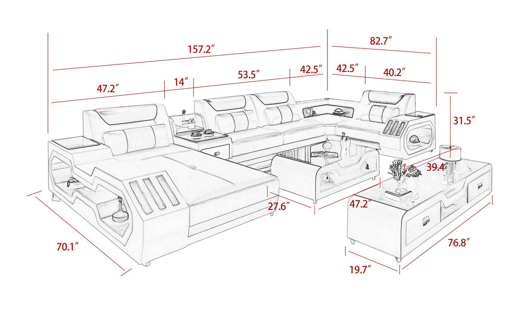 Omont Modern Leather Sectional with Console