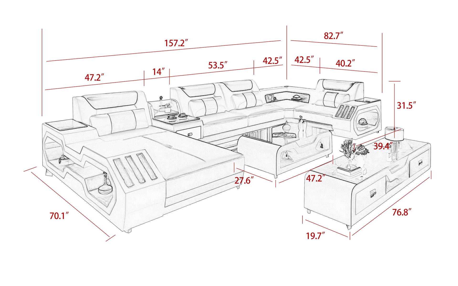 Omont Modern Leather Sectional with Console