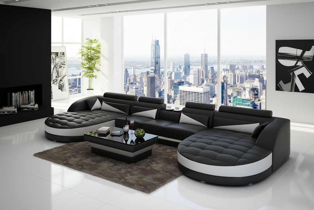 Geode Leather Sectional with Shape Chaise