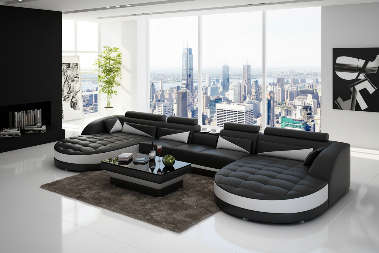 Geode Leather Sectional with Shape Chaise
