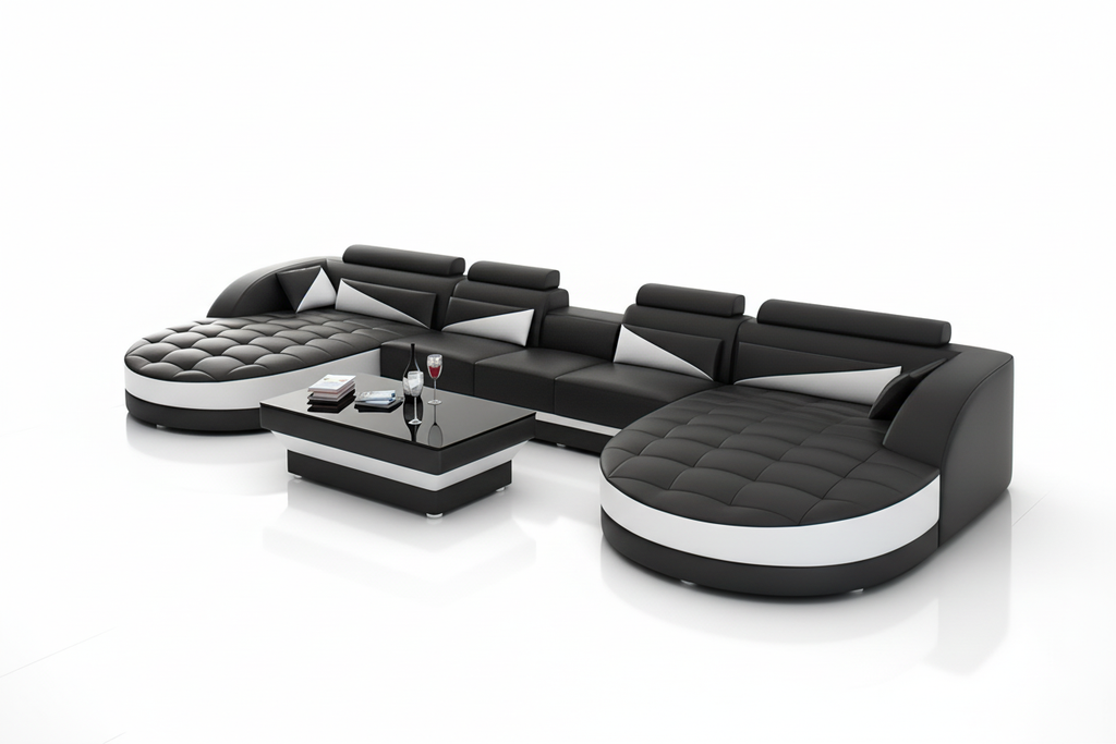 Geode Leather Sectional with Shape Chaise